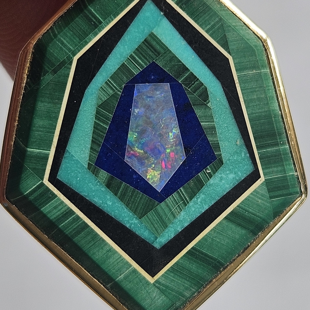 Designer Modernist Solid 14k Yellow Gold Opal Inlay Intarsia Pendant 5.5g